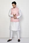 Buy_Arihant Rai Sinha_Pink Silk Geometric Mandarin Collar Pattern Nehru Jacket _at_Aza_Fashions