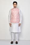 Arihant Rai Sinha_Pink Silk Geometric Mandarin Collar Pattern Nehru Jacket _Online_at_Aza_Fashions