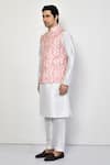 Shop_Arihant Rai Sinha_Pink Silk Geometric Mandarin Collar Pattern Nehru Jacket _Online_at_Aza_Fashions