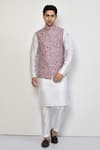 Buy_Arihant Rai Sinha_Purple Cotton Blend Floral Pattern Sleeveless Nehru Jacket _at_Aza_Fashions