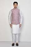 Arihant Rai Sinha_Purple Cotton Blend Floral Pattern Sleeveless Nehru Jacket _Online_at_Aza_Fashions