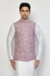 Buy_Arihant Rai Sinha_Purple Cotton Blend Floral Pattern Sleeveless Nehru Jacket _Online_at_Aza_Fashions