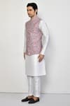 Shop_Arihant Rai Sinha_Purple Cotton Blend Floral Pattern Sleeveless Nehru Jacket _Online_at_Aza_Fashions