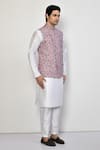 Arihant Rai Sinha_Purple Cotton Blend Floral Pattern Sleeveless Nehru Jacket _at_Aza_Fashions