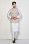 Buy_Arihant Rai Sinha_White Cotton Embroidery Floral Pattern Nehru Jacket _at_Aza_Fashions