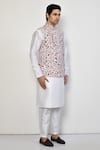 Arihant Rai Sinha_White Cotton Embroidery Floral Pattern Nehru Jacket _at_Aza_Fashions