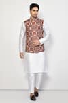 Buy_Arihant Rai Sinha_Maroon Linen Paisley Pattern Nehru Jacket _at_Aza_Fashions