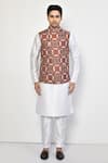 Buy_Arihant Rai Sinha_Maroon Linen Paisley Pattern Nehru Jacket _Online_at_Aza_Fashions