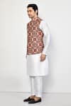 Shop_Arihant Rai Sinha_Maroon Linen Paisley Pattern Nehru Jacket _Online_at_Aza_Fashions