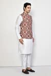 Arihant Rai Sinha_Maroon Linen Paisley Pattern Nehru Jacket _at_Aza_Fashions