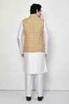 Shop_Arihant Rai Sinha_Yellow Silk Printed Paisley Checkered Bundi _at_Aza_Fashions