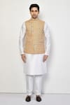 Buy_Arihant Rai Sinha_Yellow Silk Printed Paisley Checkered Bundi _Online_at_Aza_Fashions