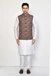 Arihant Rai Sinha_Brown Silk, Cotton Chevron Stroke Print Bundi _Online_at_Aza_Fashions
