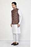 Shop_Arihant Rai Sinha_Brown Silk, Cotton Chevron Stroke Print Bundi _Online_at_Aza_Fashions