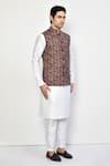 Arihant Rai Sinha_Brown Silk, Cotton Chevron Stroke Print Bundi _at_Aza_Fashions