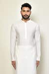 Arihant Rai Sinha_White Shell And Lining Cotton Blend Plain Straight Long Kurta_Online_at_Aza_Fashions