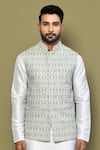 Buy_Arihant Rai Sinha_Gray Silk, Cotton Embroidery Mandala Illusion Nehru Jacket _Online_at_Aza_Fashions