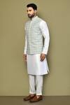 Shop_Arihant Rai Sinha_Gray Silk, Cotton Embroidery Mandala Illusion Nehru Jacket _Online_at_Aza_Fashions