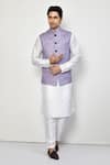 Buy_Arihant Rai Sinha_Purple Linen Self Design Broken Chevron Pattern Nehru Jacket _at_Aza_Fashions