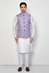 Arihant Rai Sinha_Purple Linen Self Design Broken Chevron Pattern Nehru Jacket _Online_at_Aza_Fashions