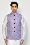 Buy_Arihant Rai Sinha_Purple Linen Self Design Broken Chevron Pattern Nehru Jacket _Online_at_Aza_Fashions