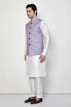 Shop_Arihant Rai Sinha_Purple Linen Self Design Broken Chevron Pattern Nehru Jacket _Online_at_Aza_Fashions