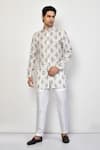 Buy_Arihant Rai Sinha_White Silk Lining Cotton Blend Print Guitar Boy Short Kurta _at_Aza_Fashions