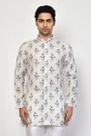 Buy_Arihant Rai Sinha_White Silk Lining Cotton Blend Print Guitar Boy Short Kurta _Online_at_Aza_Fashions