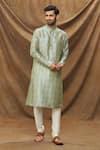 Buy_Samyukta Singhania_Green Kurta Banarasi Silk Leaf And Churidar Set _Online_at_Aza_Fashions