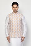 Buy_Arihant Rai Sinha_Purple Silk Lining Cotton Blend Print Leaflet Motif Bundi _Online_at_Aza_Fashions