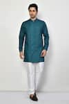 Buy_Arihant Rai Sinha_Blue Silk Lining Cotton Blend Print Gardenia Short Kurta_at_Aza_Fashions