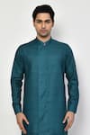 Buy_Arihant Rai Sinha_Blue Silk Lining Cotton Blend Print Gardenia Short Kurta_Online_at_Aza_Fashions