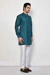 Arihant Rai Sinha_Blue Silk Lining Cotton Blend Print Gardenia Short Kurta_at_Aza_Fashions