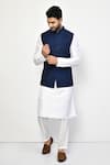 Buy_Arihant Rai Sinha_Blue Silk Lining Cotton Blend Embellished Florid Bundi _at_Aza_Fashions