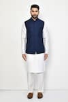 Arihant Rai Sinha_Blue Silk Lining Cotton Blend Embellished Florid Bundi _Online_at_Aza_Fashions