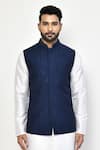 Buy_Arihant Rai Sinha_Blue Silk Lining Cotton Blend Embellished Florid Bundi _Online_at_Aza_Fashions