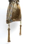 Shop_Nayaab By Sonia_Gold Cut Work, Diamonds, Beads, Tassels Hinted Pewter Embroidered Potli Bag _Online_at_Aza_Fashions