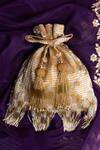 Buy_Nayaab By Sonia_Gold Crystals, Cut Work Silk Tassel Embroidered Potli _at_Aza_Fashions