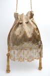 Shop_Nayaab By Sonia_Gold Crystals, Cut Work Silk Tassel Embroidered Potli _at_Aza_Fashions