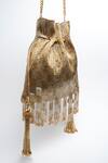 Buy_Nayaab By Sonia_Gold Crystals, Cut Work Silk Tassel Embroidered Potli _Online_at_Aza_Fashions