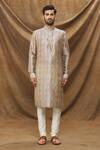 Buy_Samyukta Singhania_Grey Chanderi Silk Leaf Print Kurta Set _Online_at_Aza_Fashions