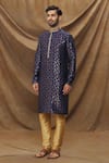 Buy_Samyukta Singhania_Blue Kurta Jacquard Banarasi Silk Floral Metallic Pattern And Churidar Set _Online_at_Aza_Fashions