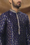 Shop_Samyukta Singhania_Blue Kurta Jacquard Banarasi Silk Floral Metallic Pattern And Churidar Set _Online_at_Aza_Fashions