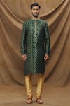 Buy_Samyukta Singhania_Green Kurta: Jacquard Banarasi Silk Floral Metallic Pattern Set For Men_Online_at_Aza_Fashions