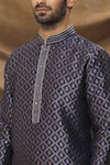Shop Arihant Rai Sinha Blue Jacquard, Silk Embroidery Metallic Floret Pattern Kurta Online at Aza Fashions Shop_Arihant Rai Sinha_Blue Jacquard, Silk Embroidery Metallic Floret Pattern Kurta _Online_at_Aza_Fashions