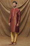 Buy_Samyukta Singhania_Maroon Jacquard Banarasi Silk Floret Metallic Pattern Kurta _Online_at_Aza_Fashions