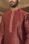 Shop_Samyukta Singhania_Maroon Jacquard Banarasi Silk Floret Metallic Pattern Kurta _Online_at_Aza_Fashions