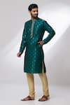 Shop_Samyukta Singhania_Green Kurta Jacquard Banarasi Silk Woven And Embroidered Resham Work & Floral Set _Online_at_Aza_Fashions