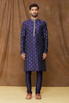 Samyukta Singhania_Blue Kurta Jacquard Banarasi Silk Woven And Embroidered Resham Work & Floral Set _Online_at_Aza_Fashions