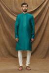 Samyukta Singhania_Blue Kurta Jacquard Banarasi Silk Floral Work Bodice And Churidar Set _Online_at_Aza_Fashions